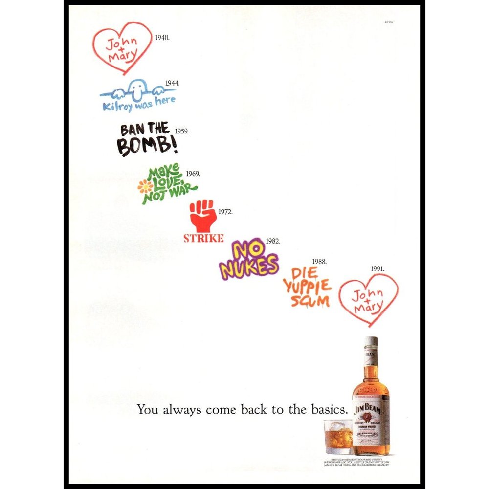 1991 Jim Beam Kentucky Bourbon Vintage Print Ad Graffiti Politics Wall Art Photo